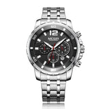 MEGIR 2068 Black dial Silver Chain chronograph watch