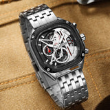 MEGIR 2217G black dial Silver Chain chronograph watch