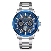 MEGIR 2220 blue Basel Silver Chain chronograph watch