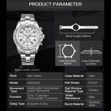 MEGIR M2030S White dial Silver Chain chronograph watch