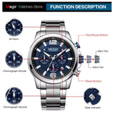 MEGIR MS2156G Blue dial Silver Chain chronograph watch