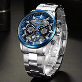 MEGIR 2220 blue Basel Silver Chain chronograph watch