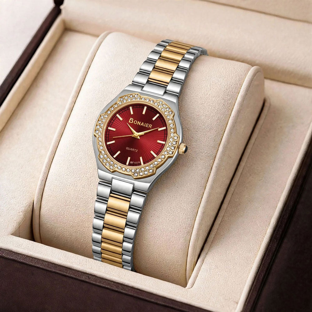 Bonaier Diamond Watch for Women – Red Dial – Two Tone Secondary image