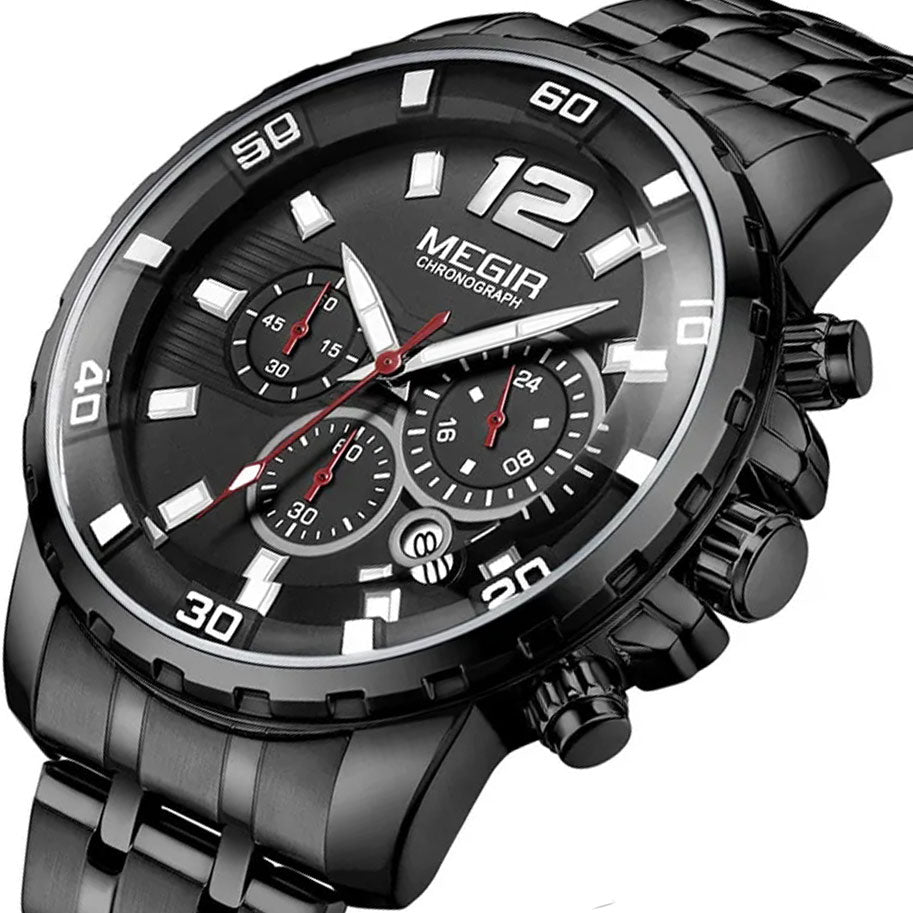 MEGIR  MG2068 Black dial Black chain Chronograph