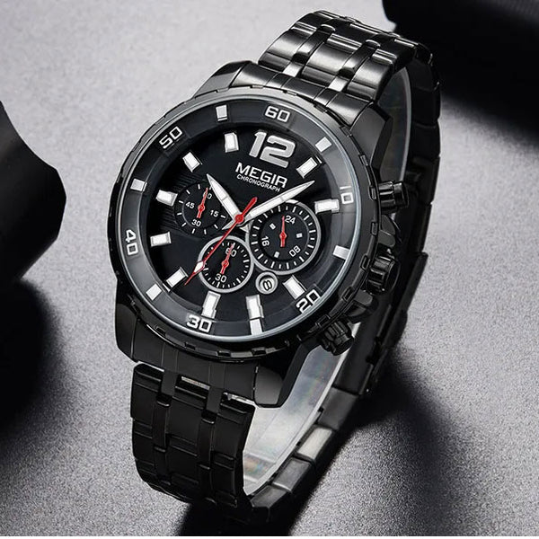 MEGIR  MG2068 Black dial Black chain Chronograph