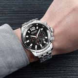 MEGIR 2068 Black dial Silver Chain chronograph watch