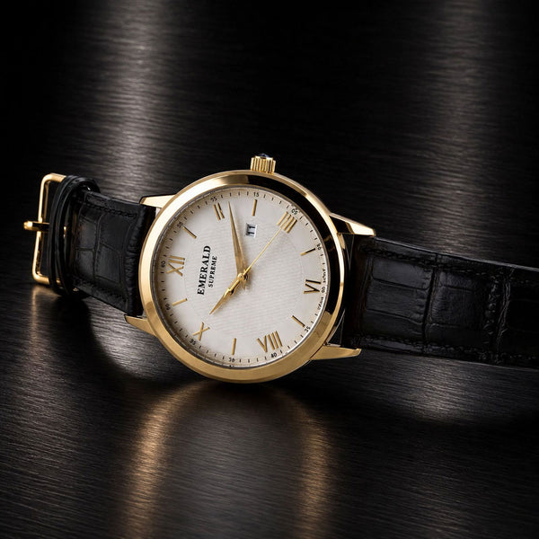 Emerald Classic ES-9009-White Dial Gold-Tone Men's Watch