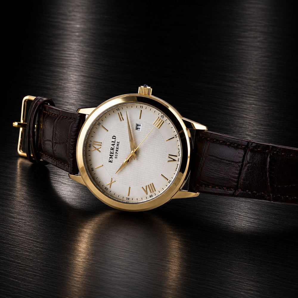 Emerald Classic Oyster ES-9004-White Dial Gold-Tone Men's Watch