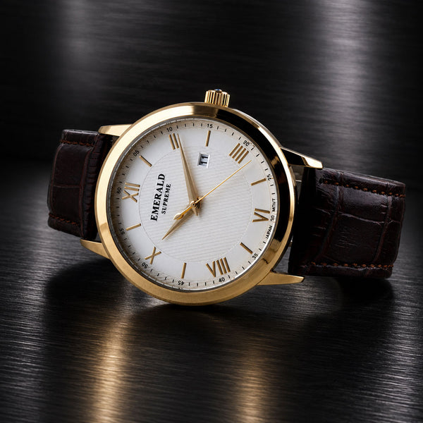 Emerald Classic Oyster ES-9004-White Dial Gold-Tone Men's Watch