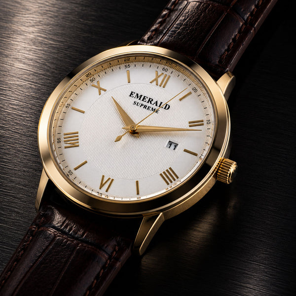 Emerald Classic Oyster ES-9004-White Dial Gold-Tone Men's Watch