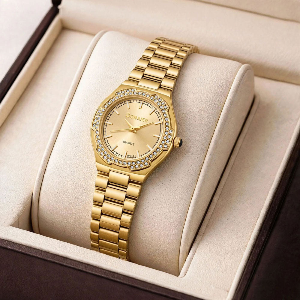 Bonaier Diamond Watch for Women – Golden Dial
