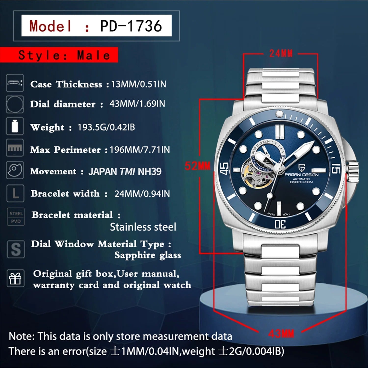Pagani Design Automatic Mechanical Men's Watch
