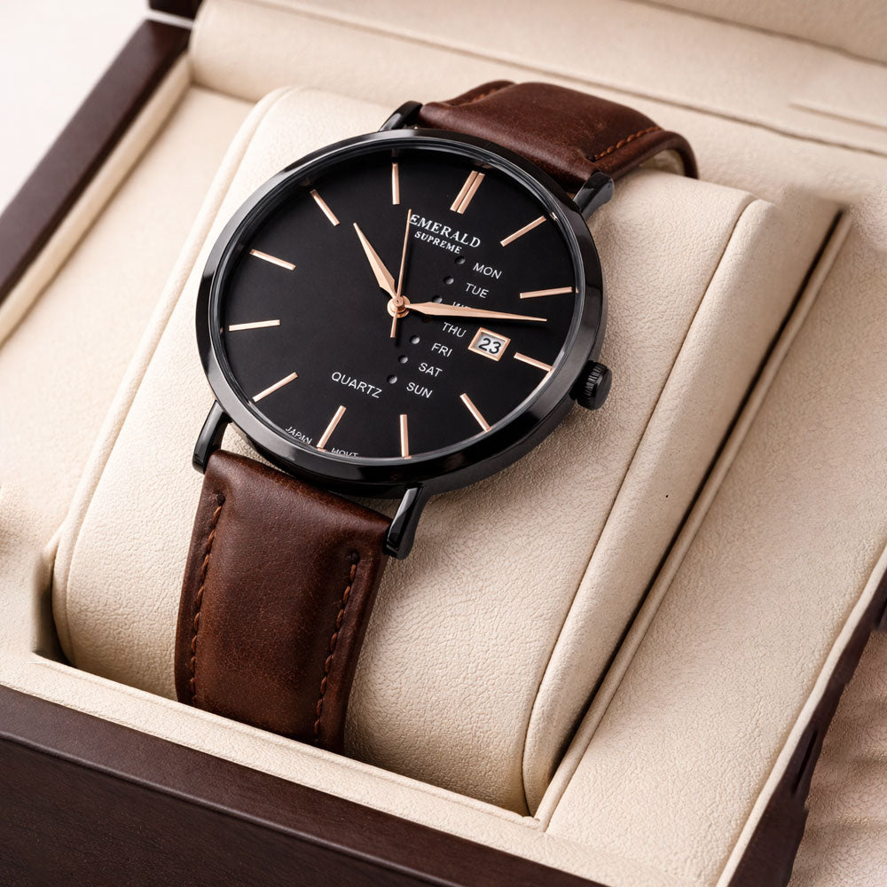 Emerald Heritage Edition ES-9112 Black Dial Brown Leather Men's Watch Secondary image