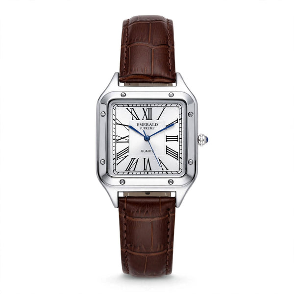 Emerald 2032 White dial Brown leather strap Analog Quartz Men's Watch