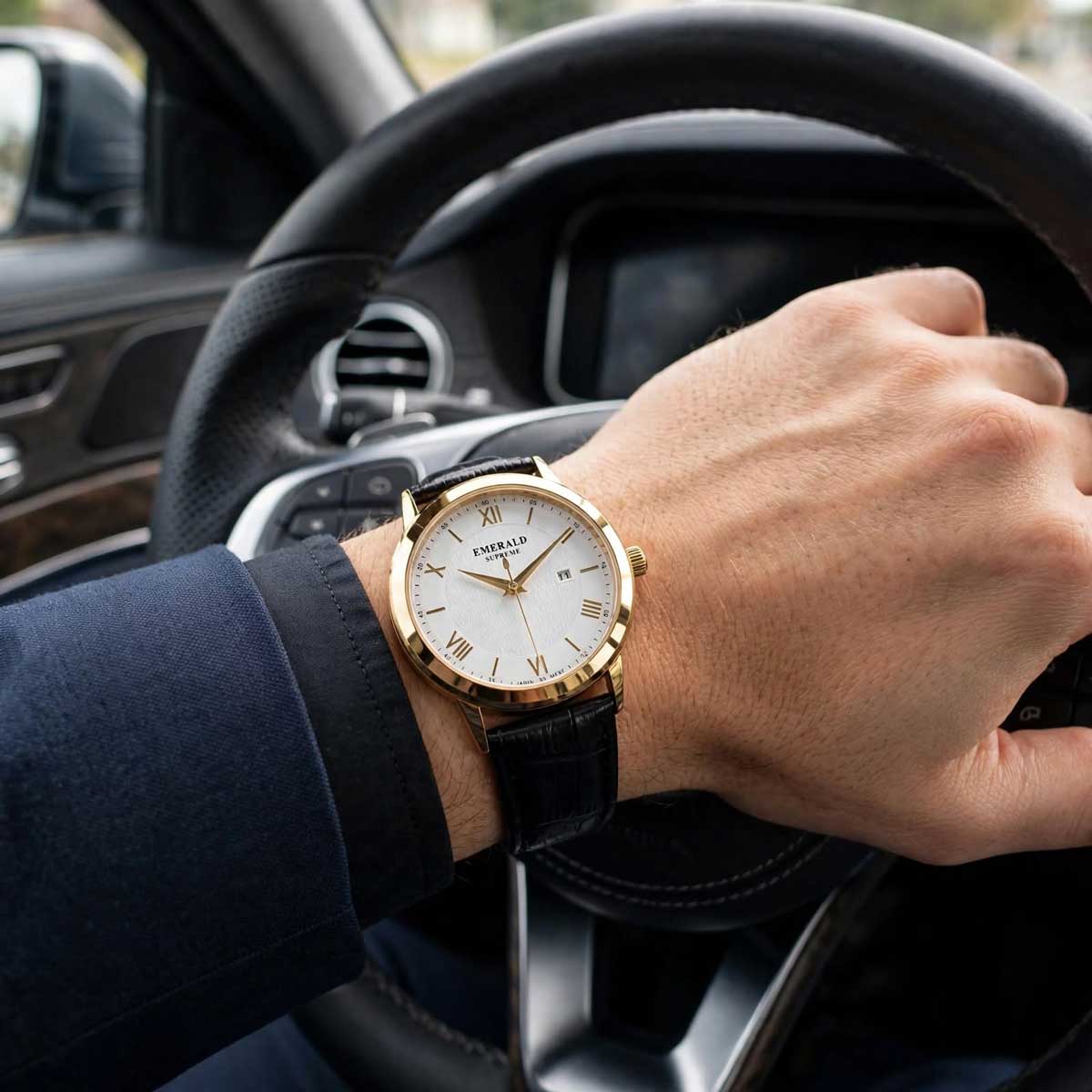 Emerald Classic ES-9009-White Dial Gold-Tone Men's Watch - Emerald Watches