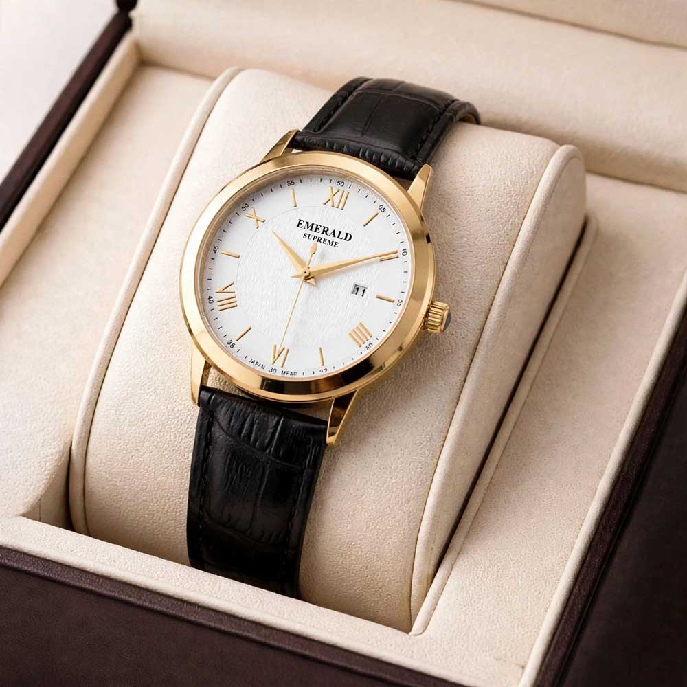 Emerald Classic ES-9009-White Dial Gold-Tone Men's Watch - Emerald Watches Main image