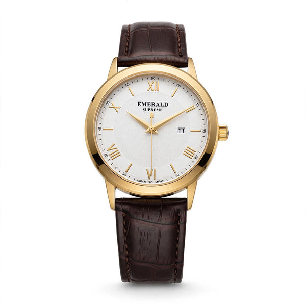 Emerald Classic Oyster ES-9004-White Dial Gold-Tone Men's Watch