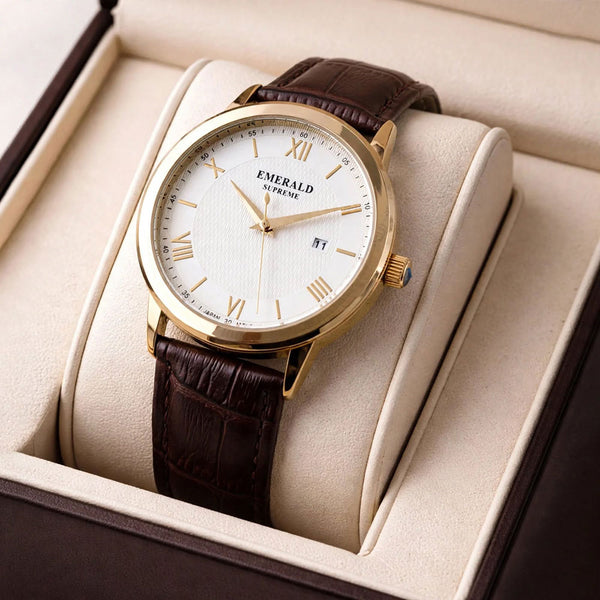 Emerald Classic Oyster ES-9004-White Dial Gold-Tone Men's Watch