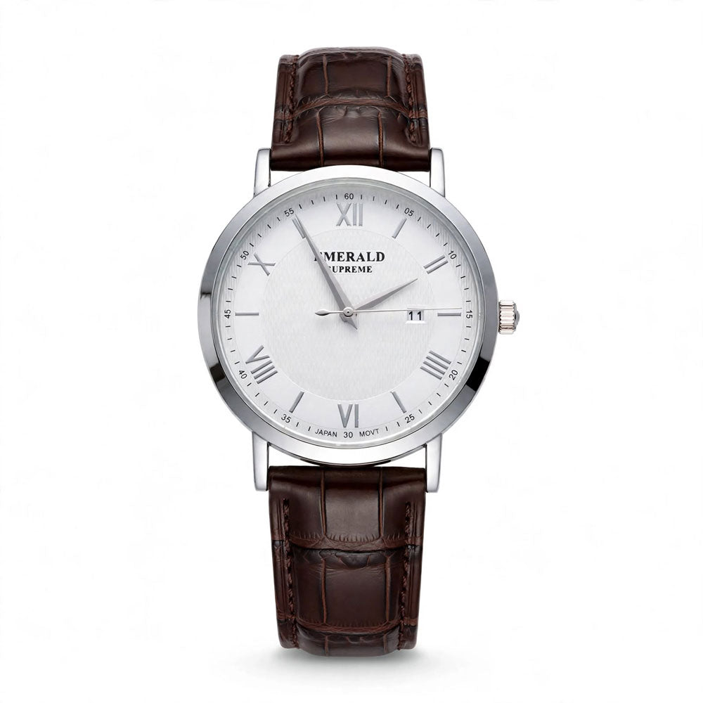 Emerald Classic Pearl ES-9001 White Dial Brown Leather Men's Watch Main image