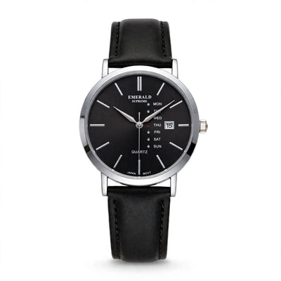 Emerald Heritage Edition ES-9112 Black Dial Black Leather Men's Watch