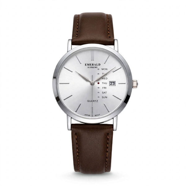 Emerald Heritage Edition ES-9113 White Dial Brown Leather Men's Watch