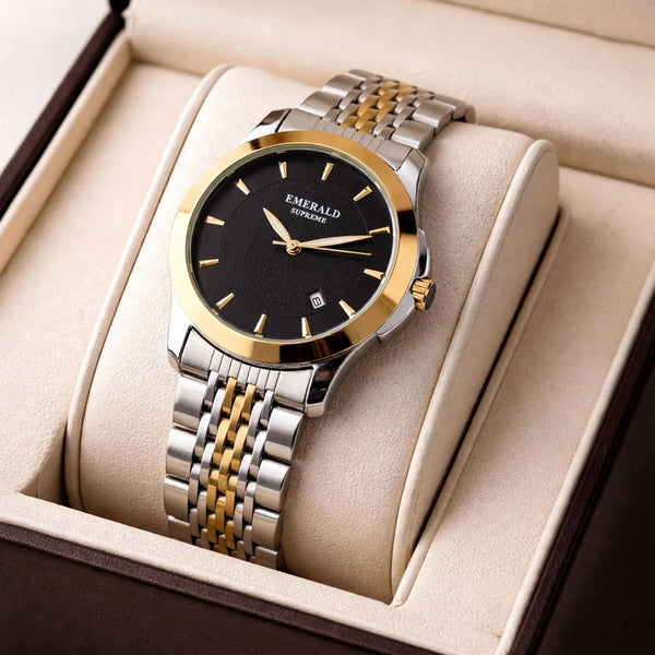 Emerald Infinity ES-9007 Black Dial Two-Tone Bracelet Men's Watch