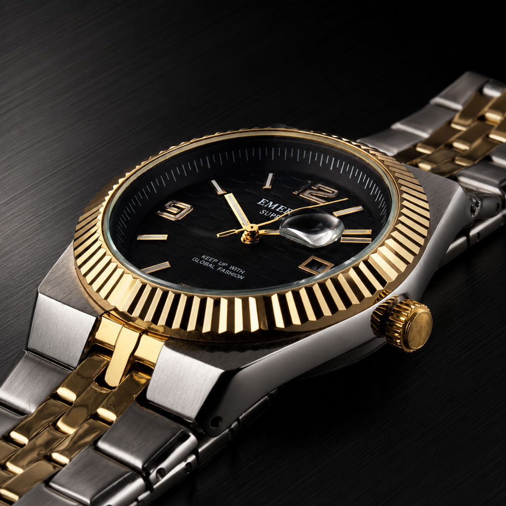 Emerald Land-Dweller ES-4098 Black Dial Two tone  Bracelet Men's Watch