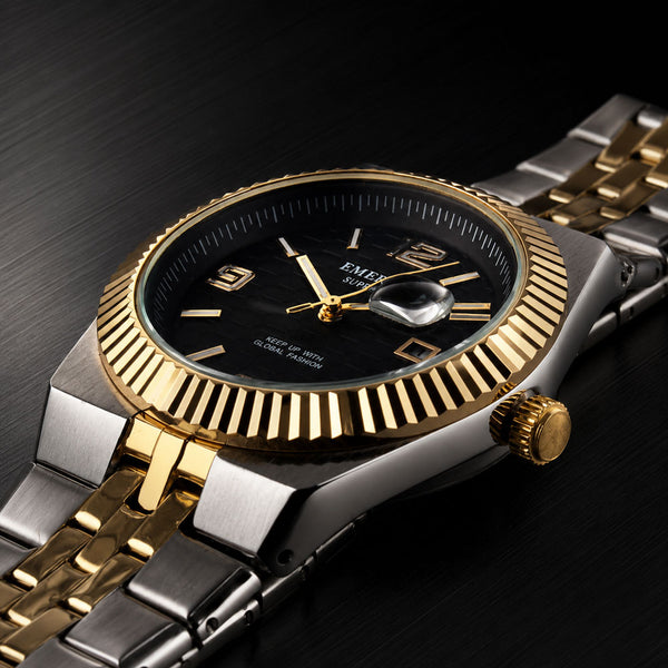 Emerald Land-Dweller ES-4098 Black Dial Two tone  Bracelet Men's Watch