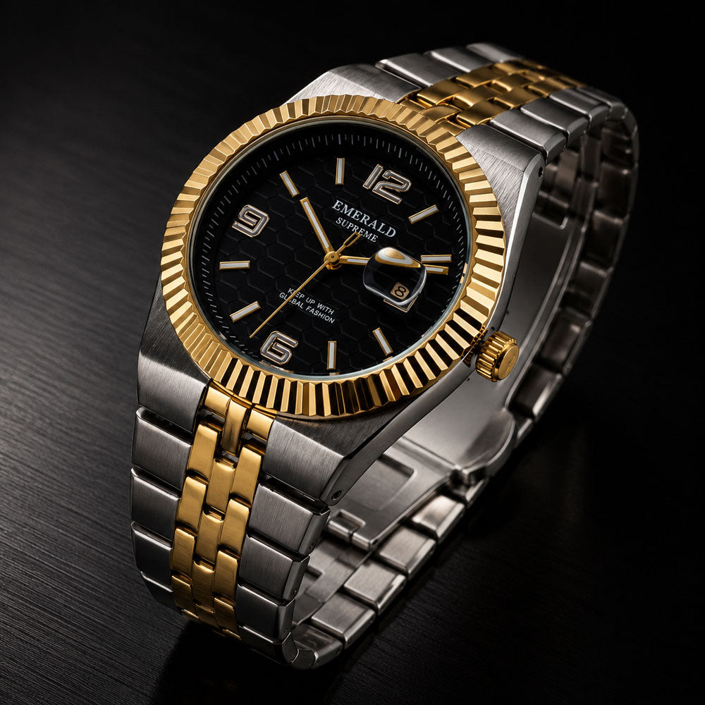 Emerald Land-Dweller ES-4098 Black Dial Two tone  Bracelet Men's Watch
