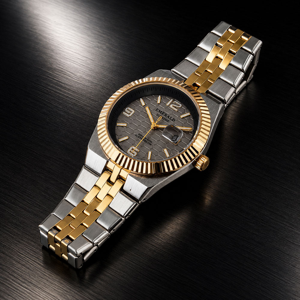 Emerald Land-Dweller ES-10187 Champagne  Dial Two tone  Bracelet Men's Watch