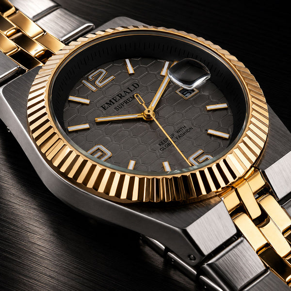 Emerald Land-Dweller ES-10187 Champagne  Dial Two tone  Bracelet Men's Watch