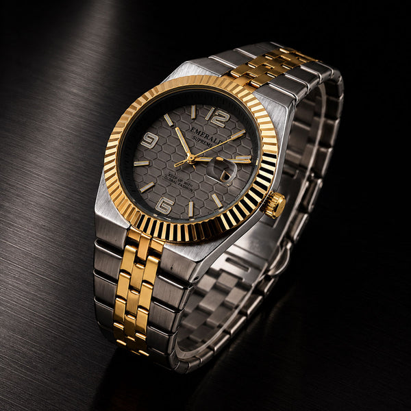 Emerald Land-Dweller ES-10187 Champagne  Dial Two tone  Bracelet Men's Watch