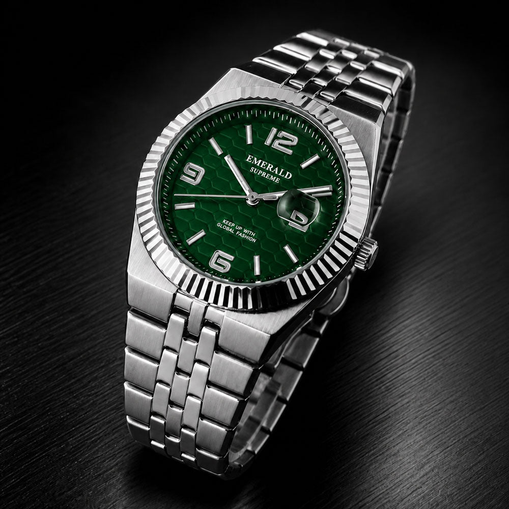 Emerald Land-Dweller ES-4094 Green Dial silver Bracelet Men's Watch