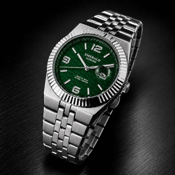 Emerald Land-Dweller ES-4094 Green Dial silver Bracelet Men's Watch