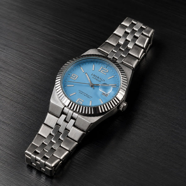 Emerald Land-Dweller ES-4097 Sky-Blue Dial silver Bracelet Men's Watch