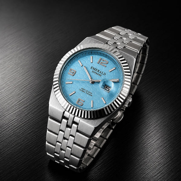 Emerald Land-Dweller ES-4097 Sky-Blue Dial silver Bracelet Men's Watch