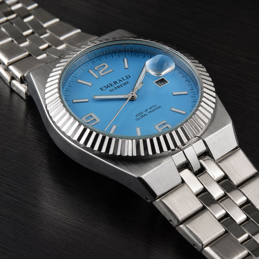 Emerald Land-Dweller ES-4097 Sky-Blue Dial silver Bracelet Men's Watch
