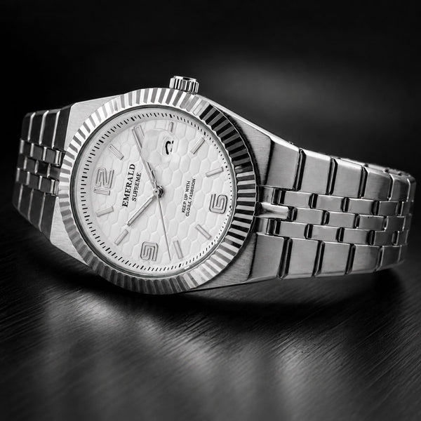 Emerald Land-Dweller ES-4096 White Dial silver Bracelet Men's Watch