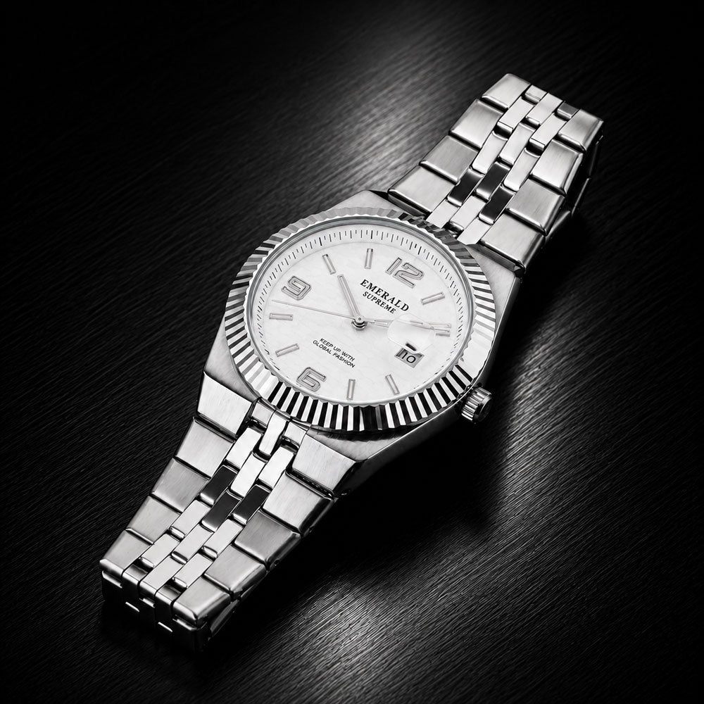Emerald Land-Dweller ES-4096 White Dial silver Bracelet Men's Watch