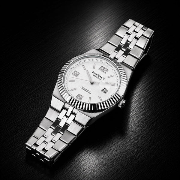 Emerald Land-Dweller ES-4096 White Dial silver Bracelet Men's Watch