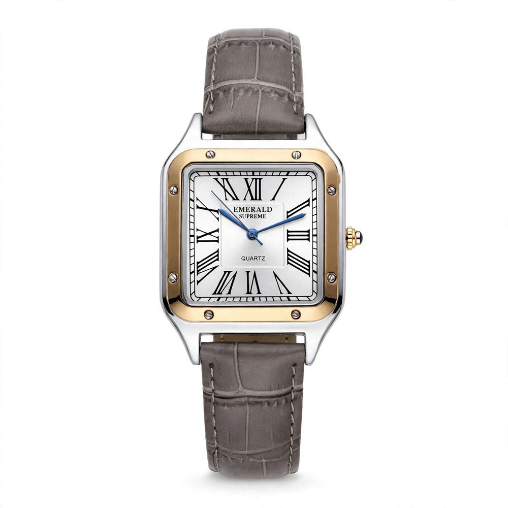 Emerald Santos ES-2030 White dial Gray Leather Two-Tone Men's Watch