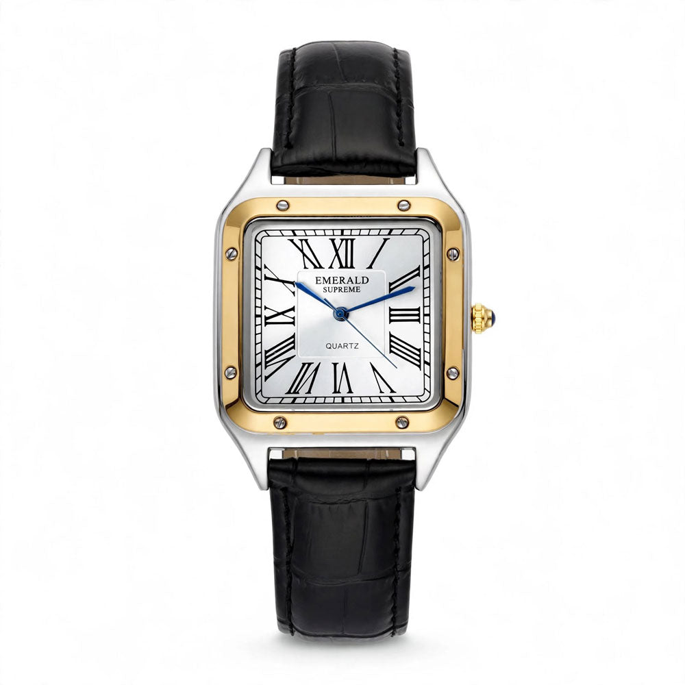 Emerald Santos ES-2031 White dial Two Tone Black Leather Men's Watch