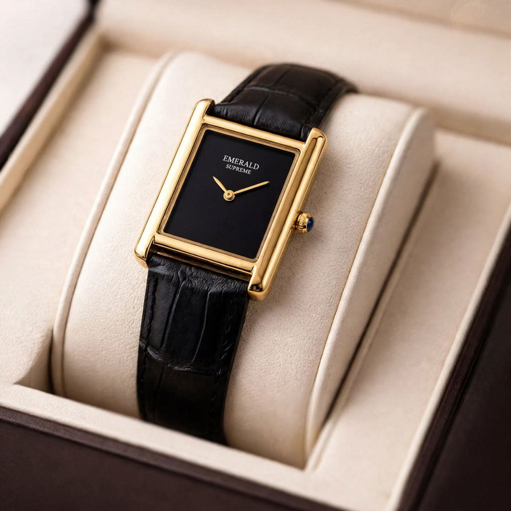 Emerald Tank Louis ES-0091 Black Dial Gold-Tone Men's Watch