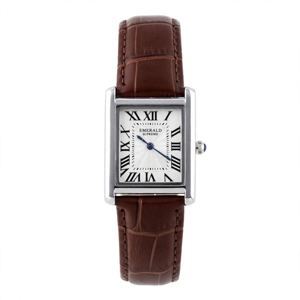 Emerald Tank Solo ES-2028 White dial Brown Leather Men's' Watch