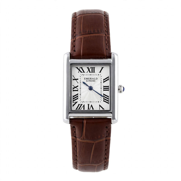 Emerald Tank Solo ES-2028 White dial Brown Leather Men's' Watch