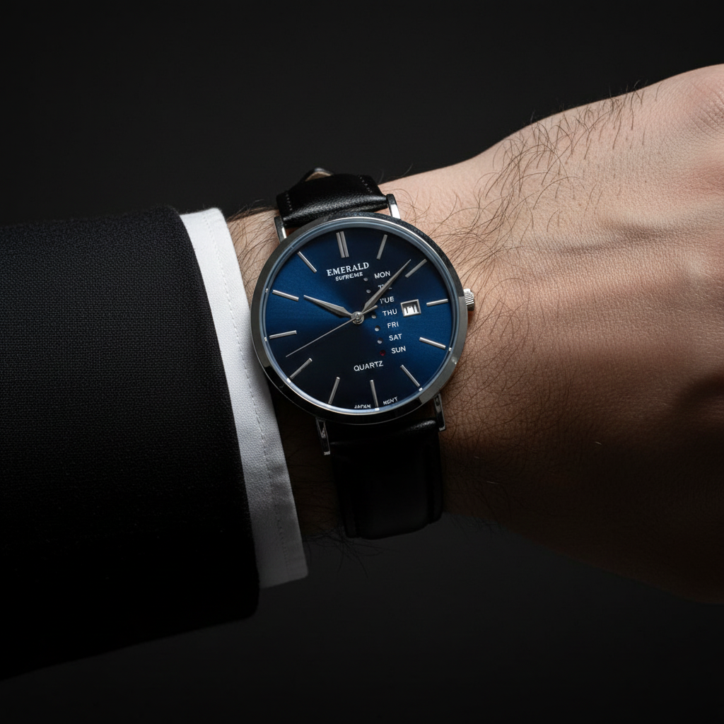 Emerald Heritage Edition Indigo ES-664-Blue Dial Black Leather Men's Watch