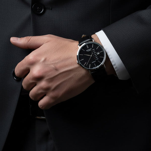 Emerald Heritage Edition ES-9112 Black Dial Black Leather Men's Watch