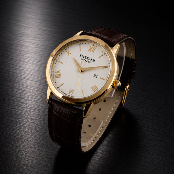 Emerald Classic Oyster ES-9004-White Dial Gold-Tone Men's Watch