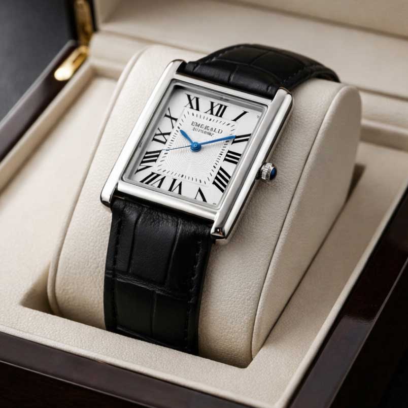 Emerald Tank Solo ES-2026 White Dial Black Men's Watch