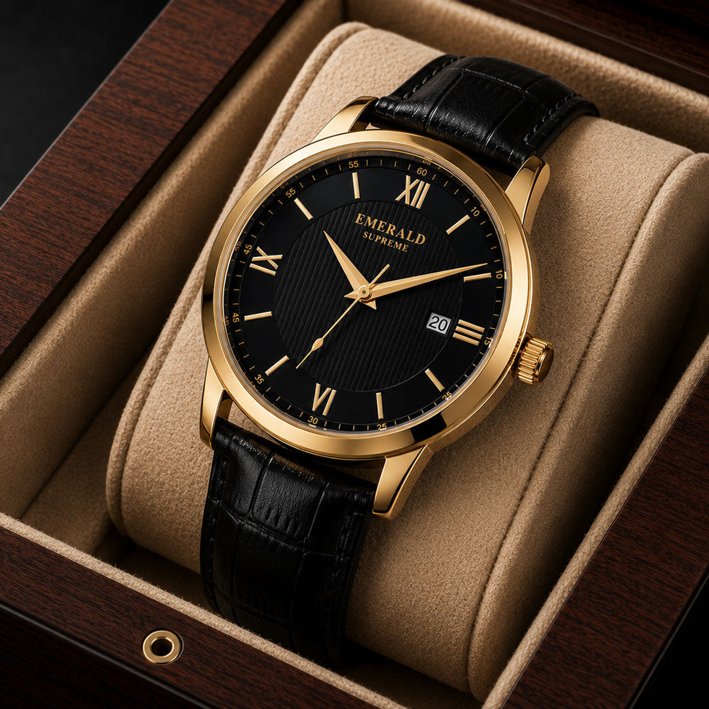 Emerald Classic Dream ES-2027 Black Dial Gold-Tone Men's Watch